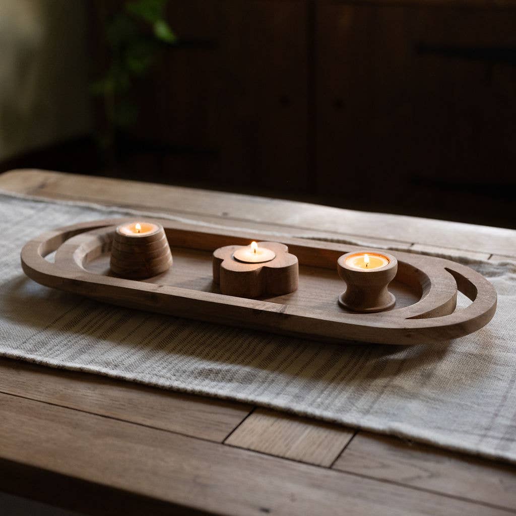 Mende Acacia Wood Tea Light Holder | Wooden Candle Holder