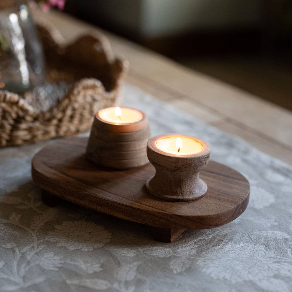 Ales Acacia Wood Tea Light Holder | Wooden Candle Holder