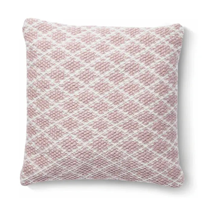 woven trellis cushion in rose colour suitable for indoor and outdoor use