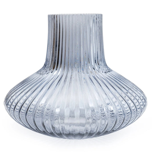 BLUE MEDIUM RIDGED BOTTLE VASE  18.5CM