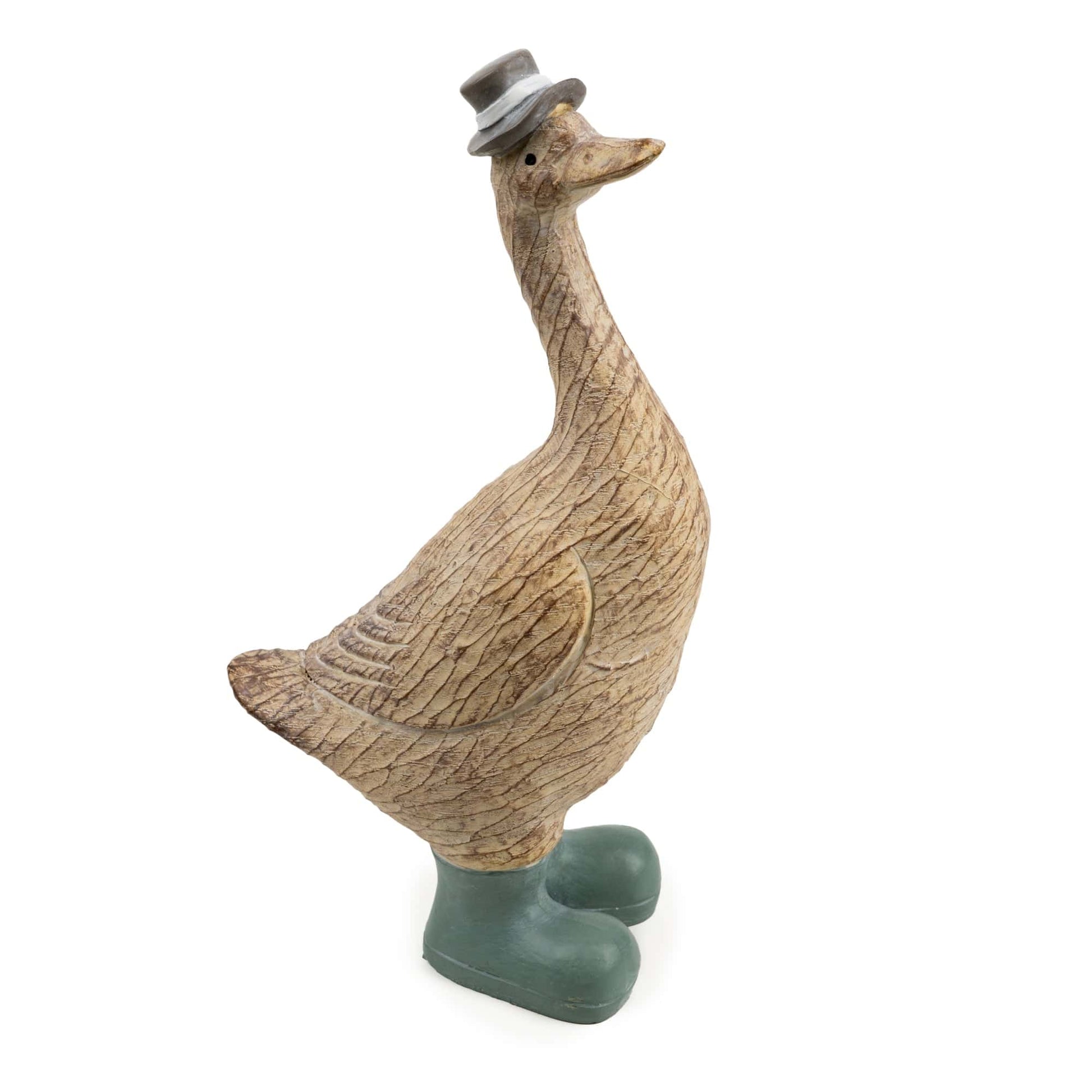 Decorative duck figurine wearing a top hat and green wellies 20.6cm