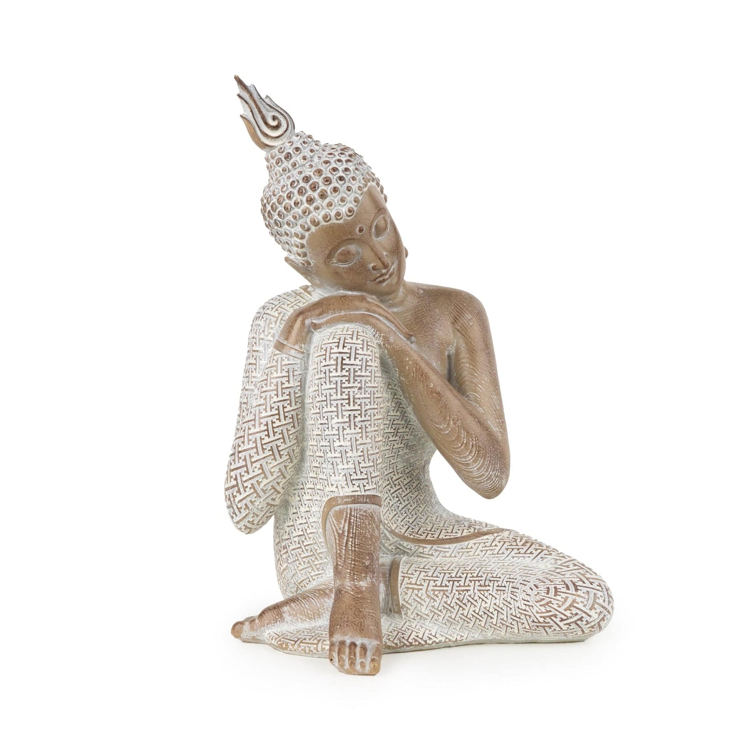 Decorative Buddha statue with intricate patterns 26cm sitting resting head on hands