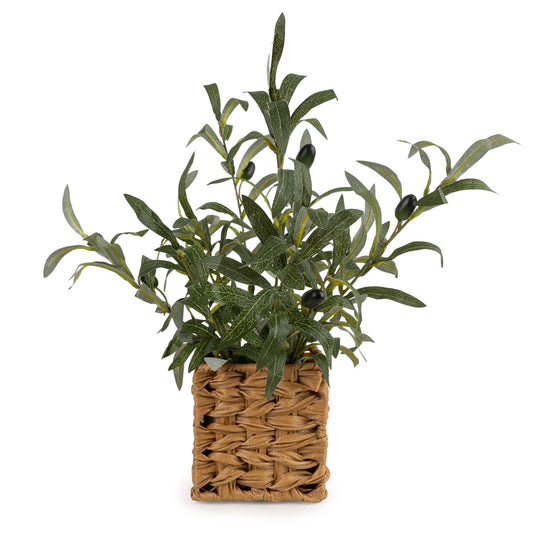 Artificial olive tree plant in a woven basket 43cm