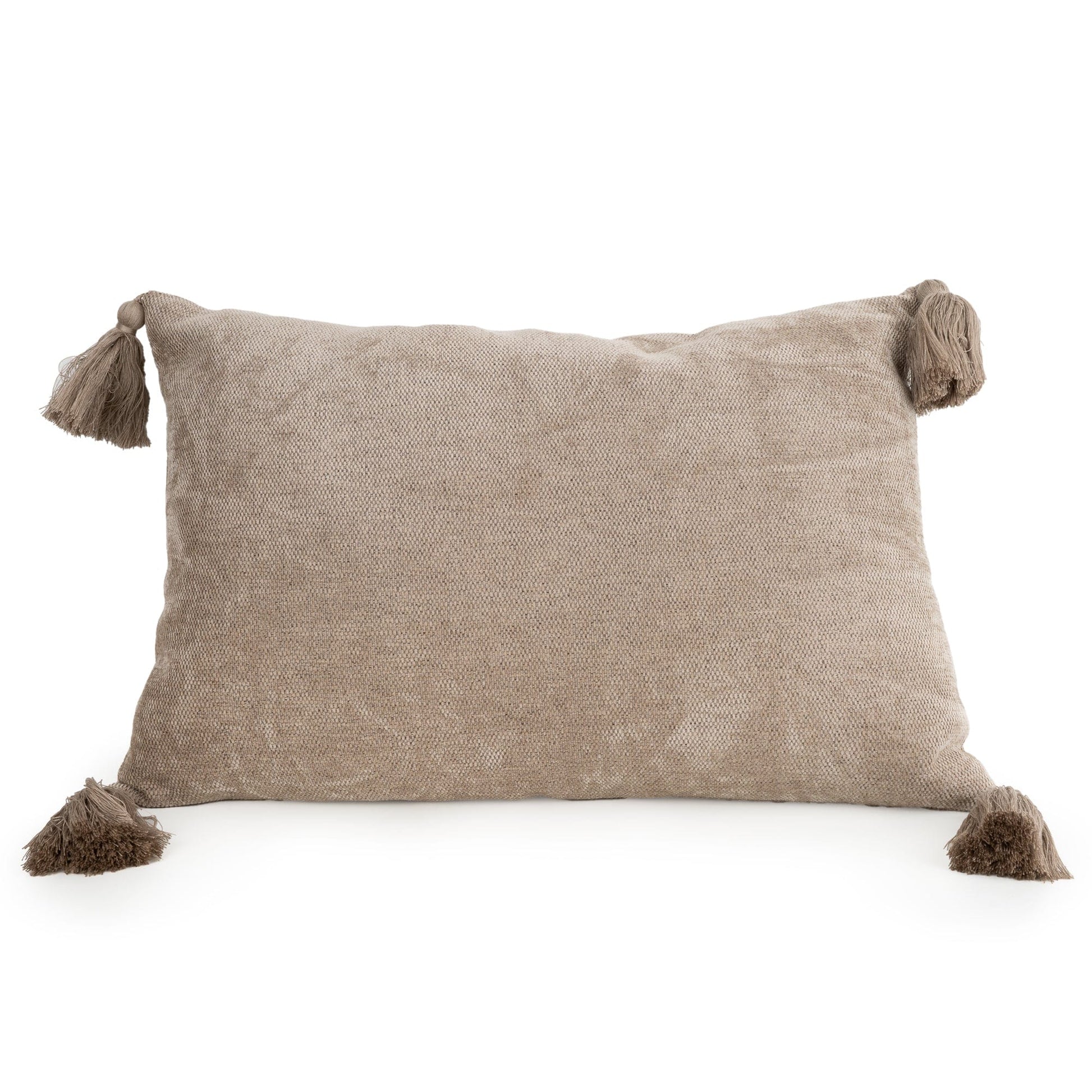 cream tussled rectangular cushion with tussles on each corner 40cm