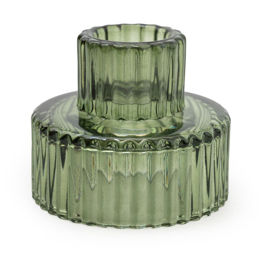 Green double ended glass candle holder for taper & tealight candles