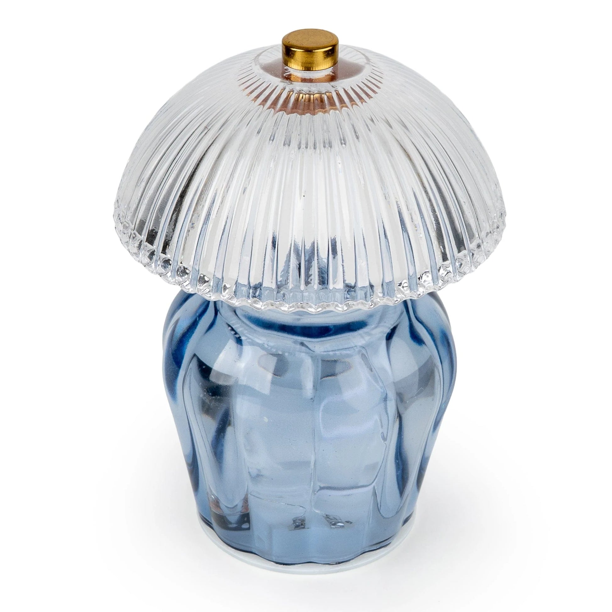 led vintage ridged glass lamp blue