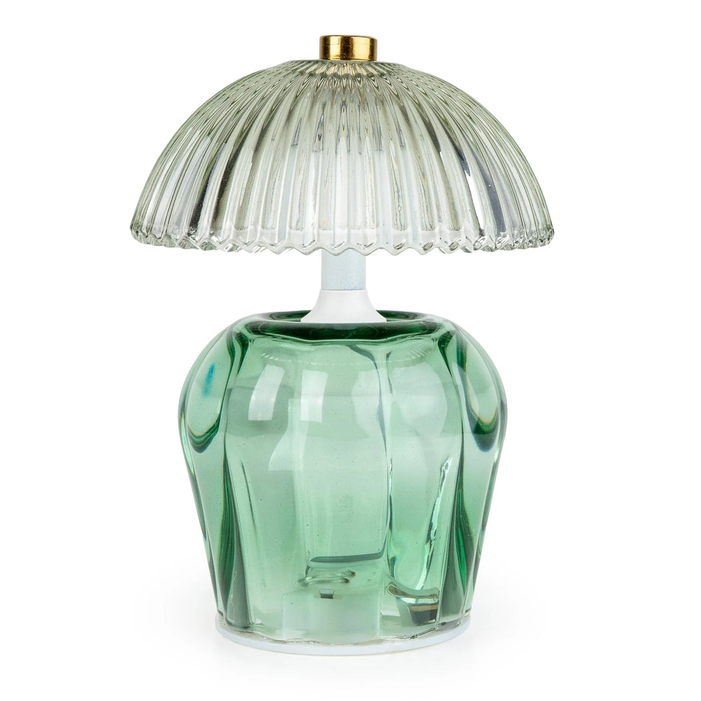 vintage ridged glass mushroom shaped shaped led light lamp with green base
