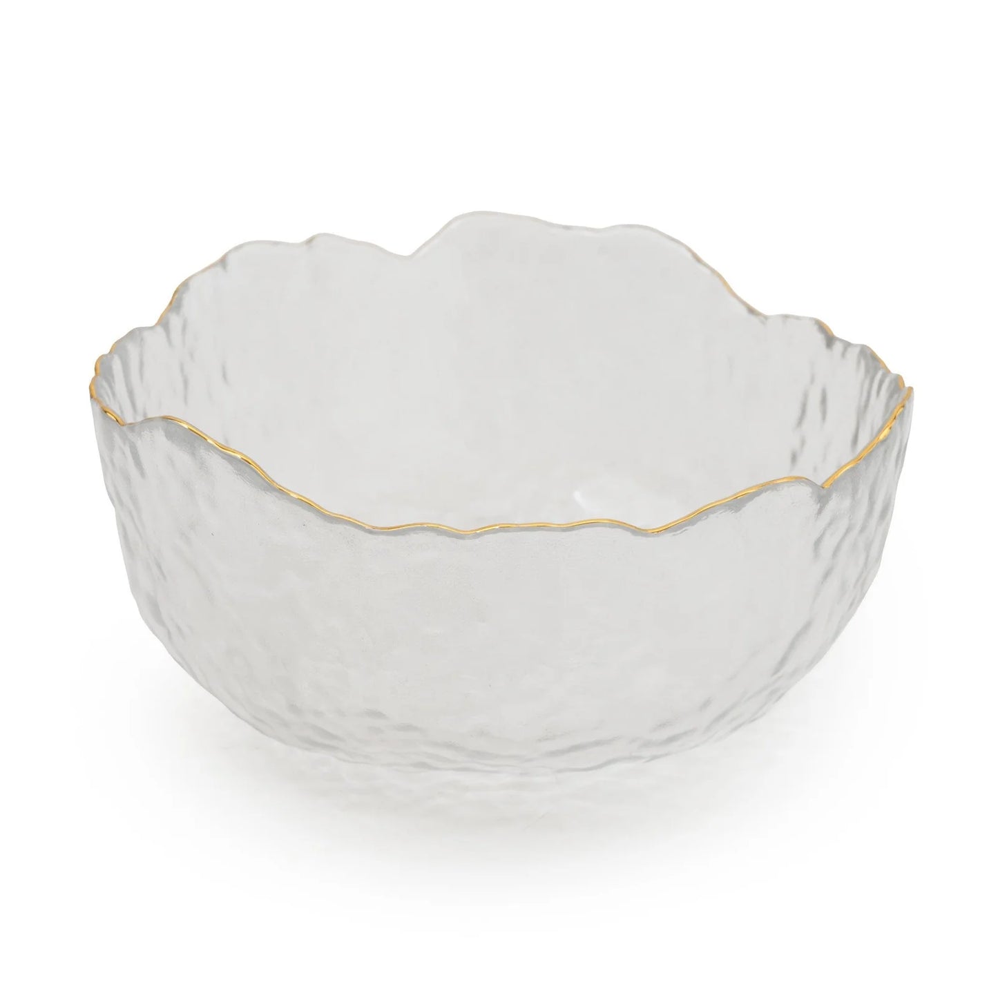 Large clear glass wavy bowl with gold rim 20cm