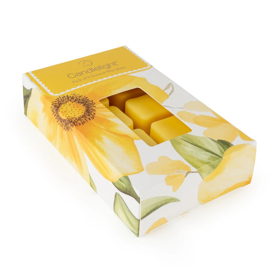 Box of sunflower-patterned box wax melts in yellow