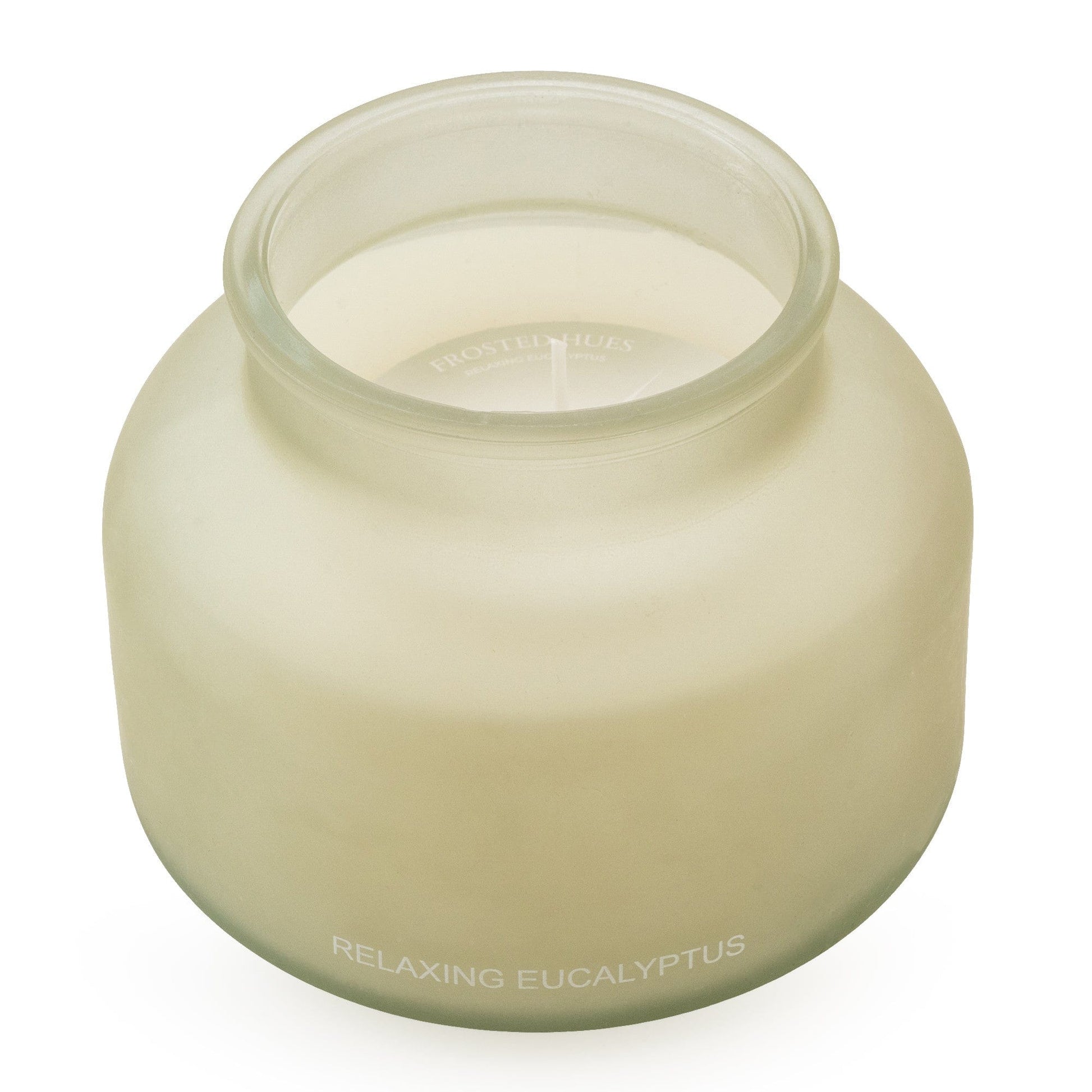 Large relaxing eucalyptus scented frosted green 10cm candle jar