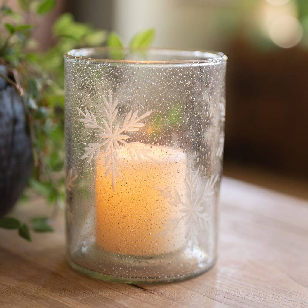 Ivy Etched Snowflake Glass Candle Holder – Christmas Glass Votive