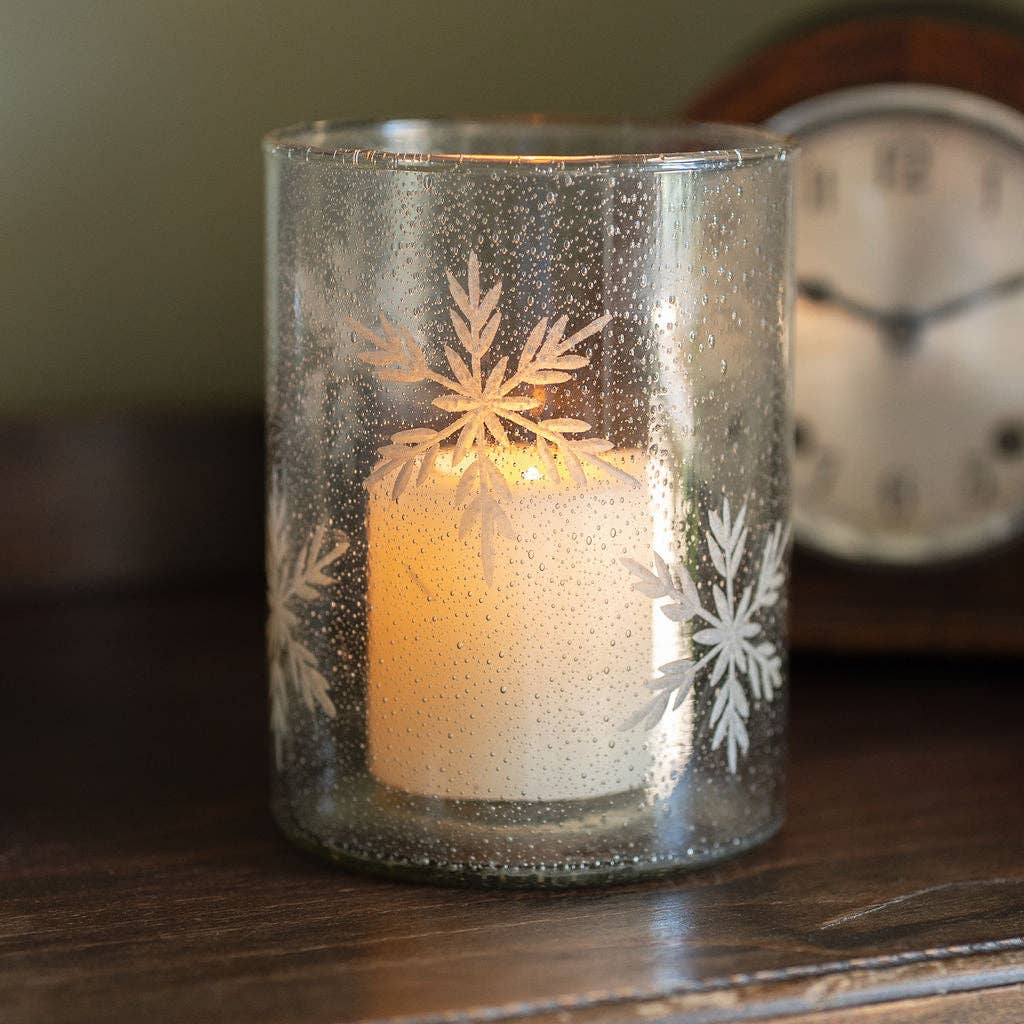 Ivy Etched Snowflake Glass Candle Holder – Christmas Glass Votive