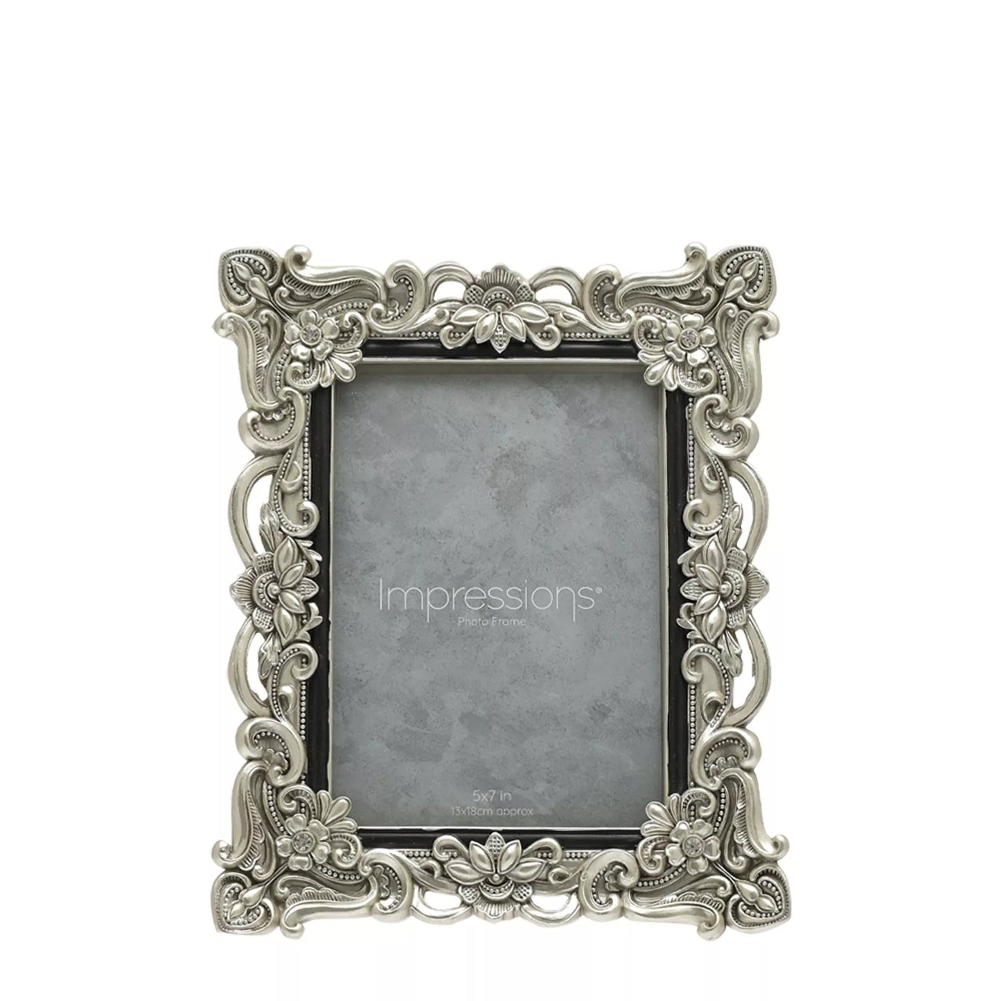 Decorative silver photo frame with intricate designs 5x7 antique