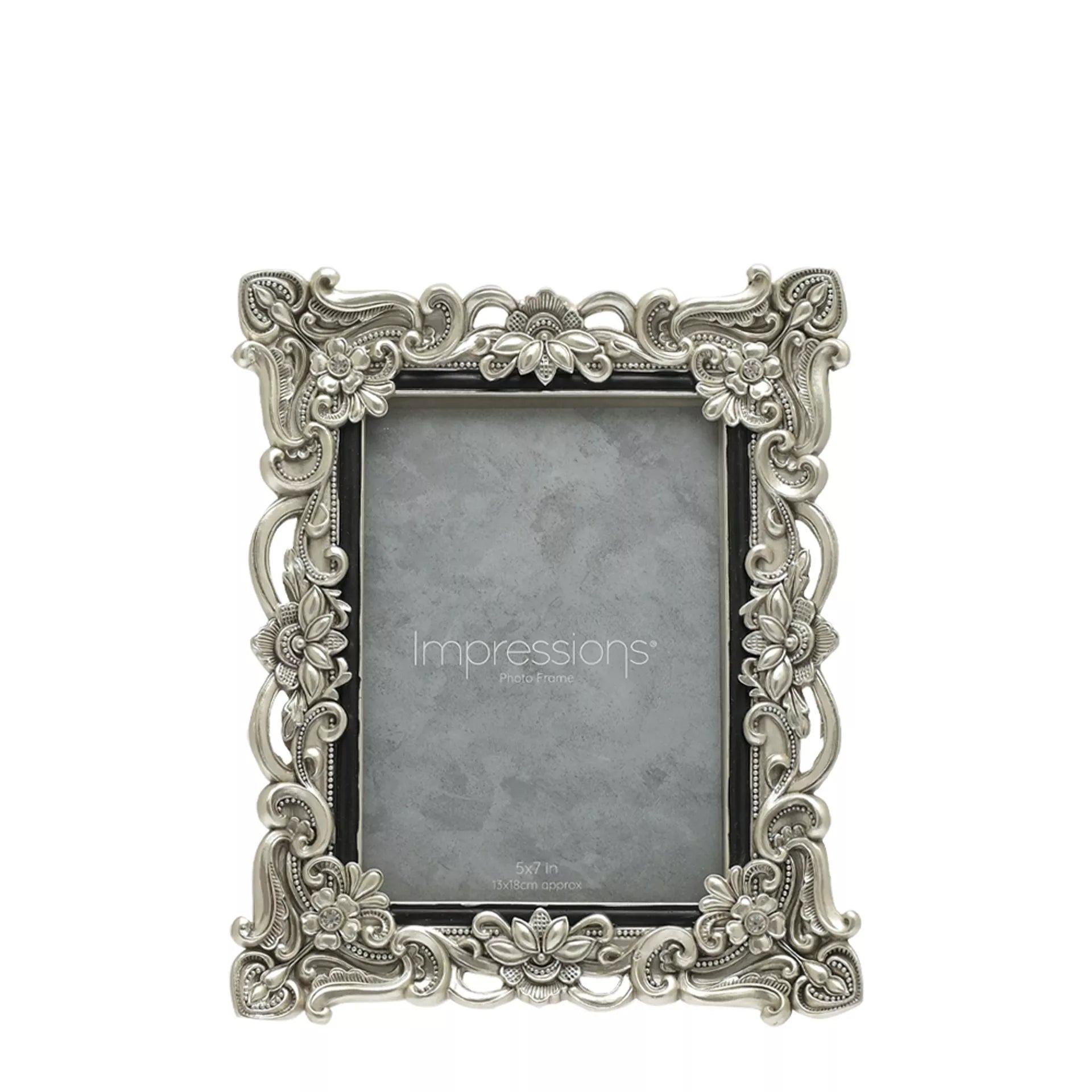 Decorative silver photo frame with intricate designs 5x7 antique