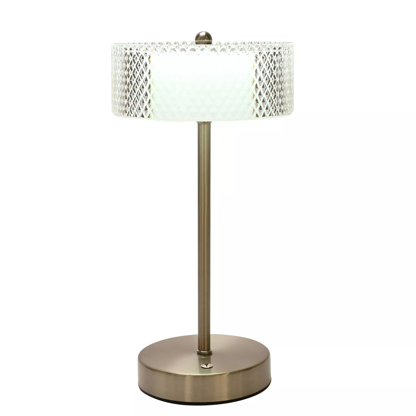 Table lamp touch with usb with a textured white crystal shade and silver nickel  metallic base 