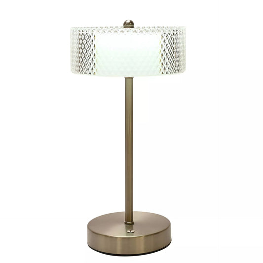 Table lamp touch with usb with a textured white crystal shade and silver nickel  metallic base 