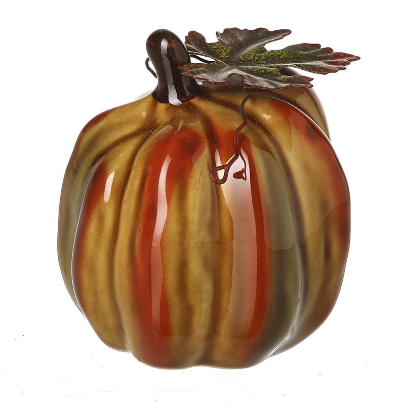ceramic pumpkin with metal leaf autumn decoration