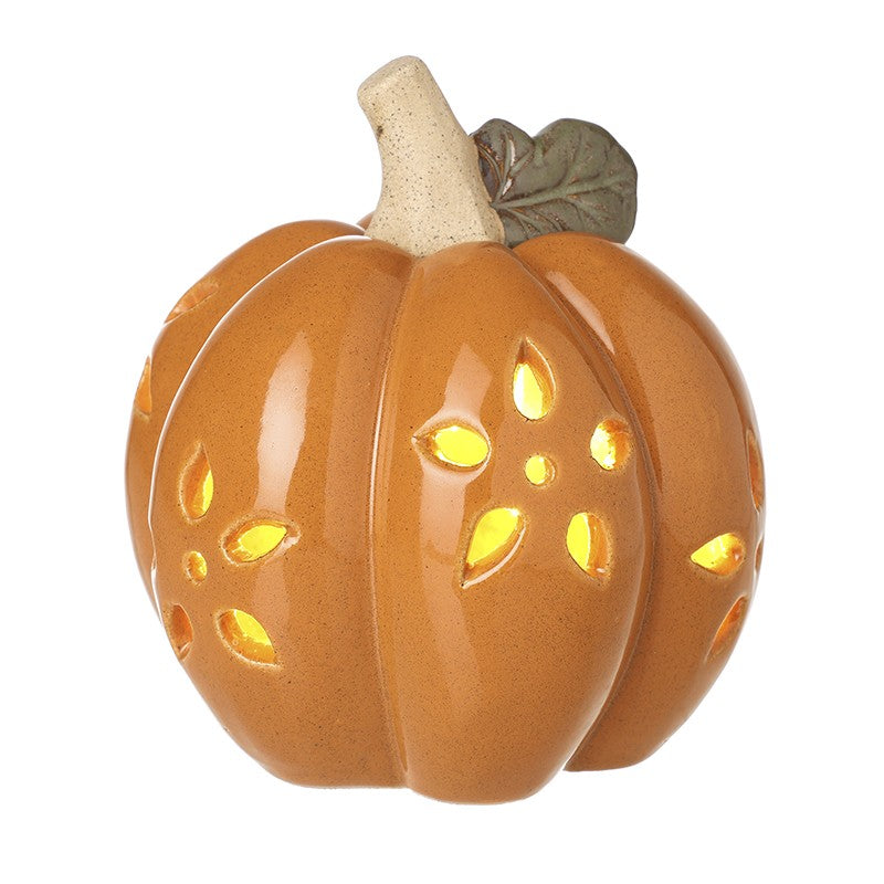 Porcelain LED pumpkin decoration with warm light for autumn and Halloween home decor
