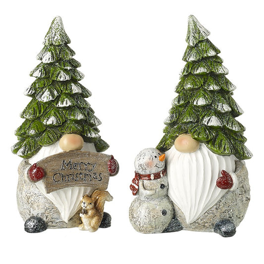 Decorative Christmas fir tree gonks with  snowman, merry christmas sign and squirrel 