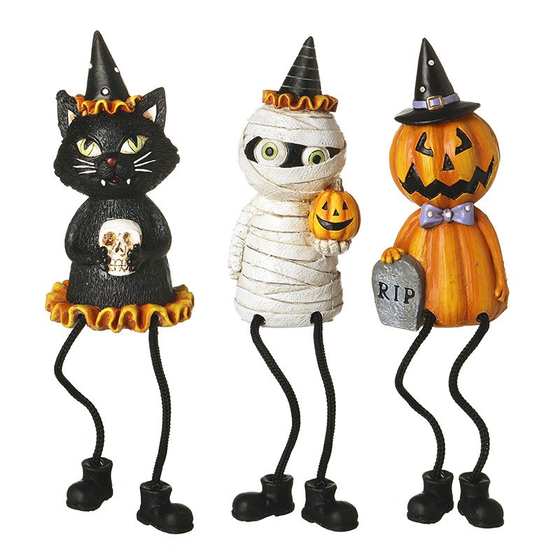 Black cat mummy and pumpkin long leg Halloween decorations