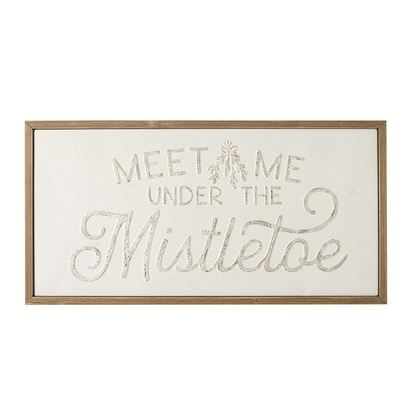 meet me under the mistletoe white and wooden large plaque