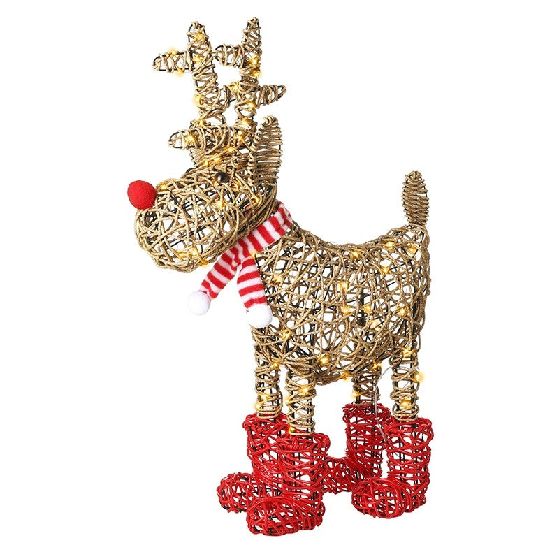 led battery operated rattan reindeer with red boots