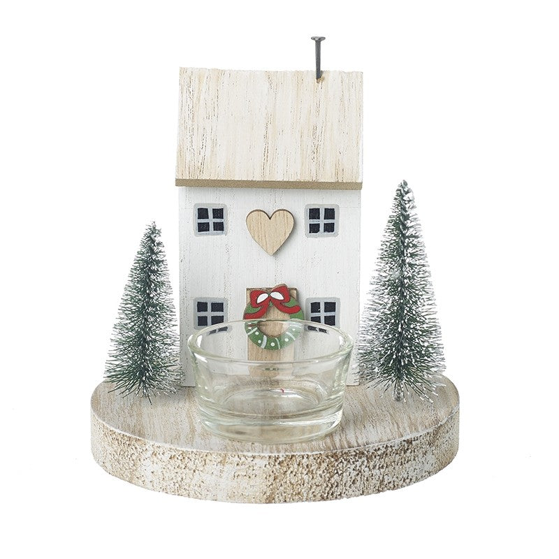 wooden tea light holder christmas wooden house with wreath and hear 2 christmas trees and glass t light holder