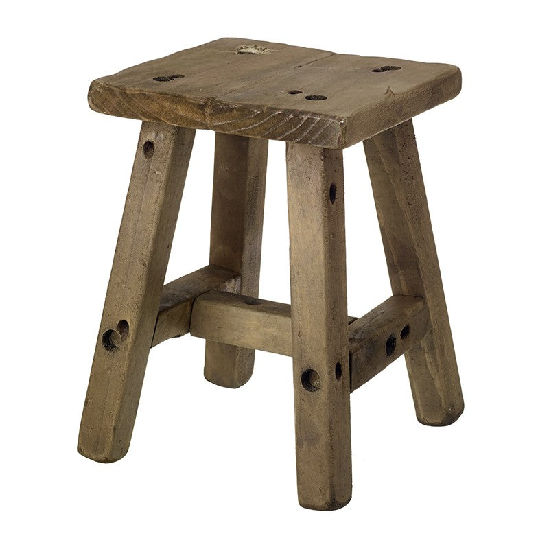 Wooden stool for rustic natural and neutral home decor