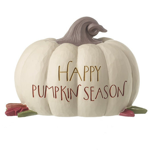 Decorative pumpkin with 'Happy Pumpkin Season' text cream brown and green