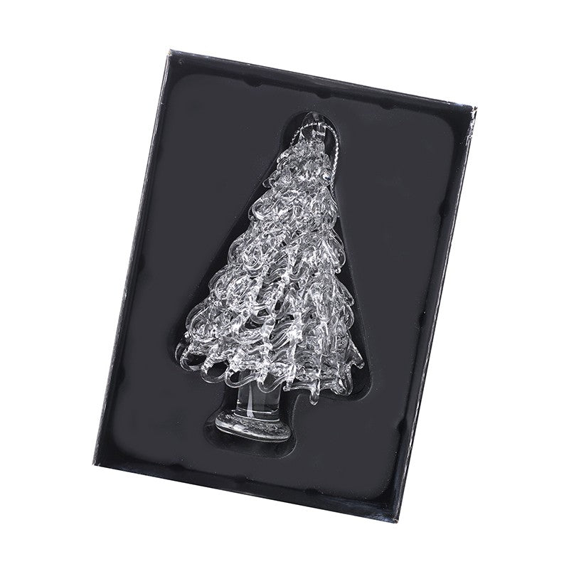 glass christmas tree hanging decoration in a black gift box