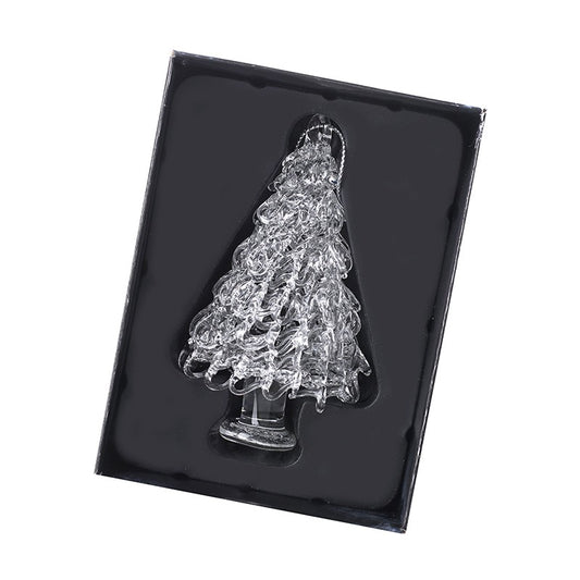 glass christmas tree hanging decoration in a black gift box