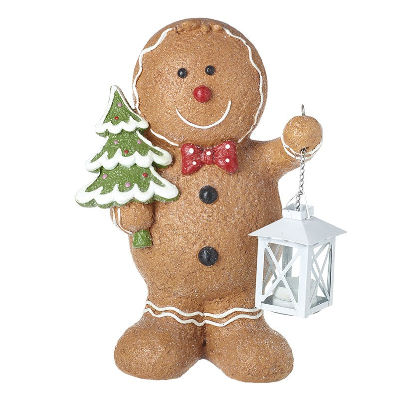Gingerbread man decoration holding a lantern and Christmas tree 35cm