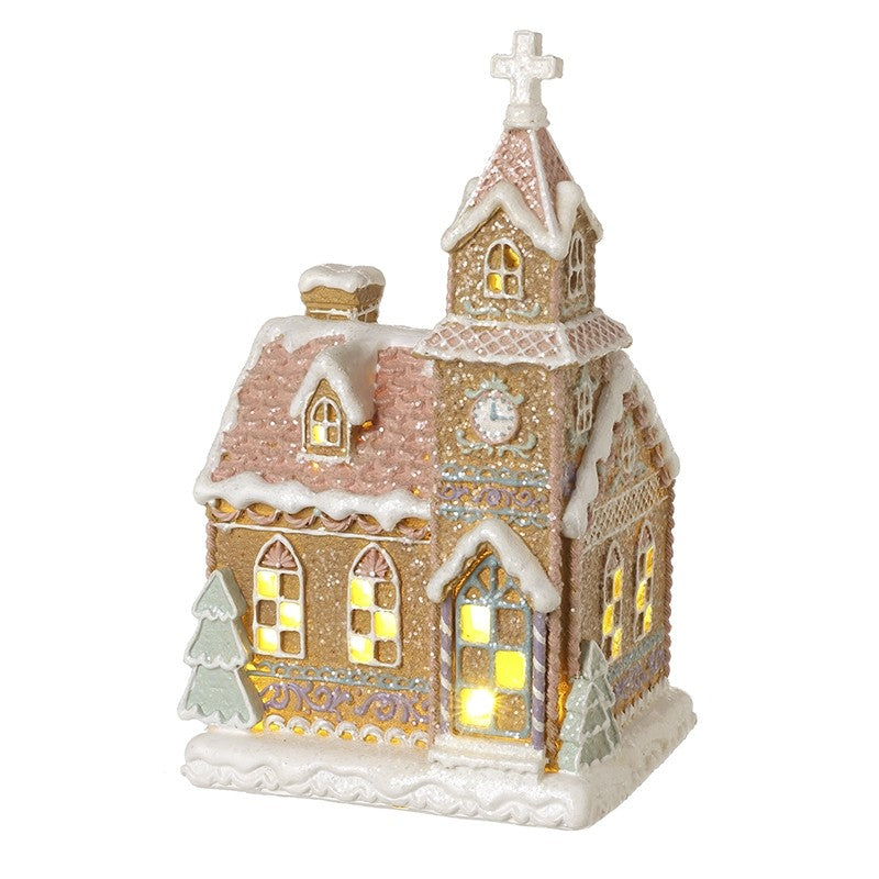 Decorative Christmas church model led house with pink and pastel colours