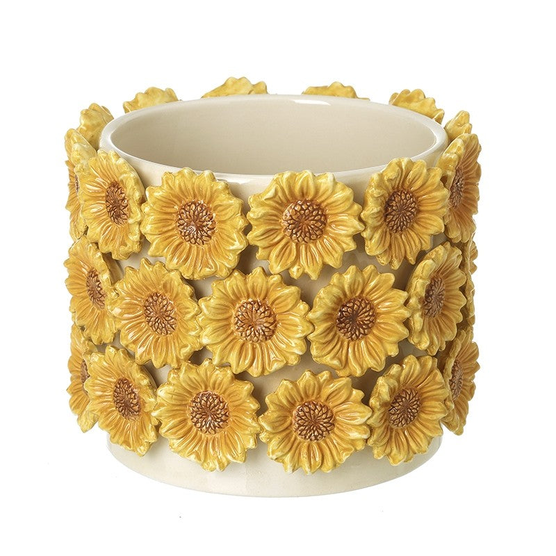 ceramic plant pot with 3d sunflowers 