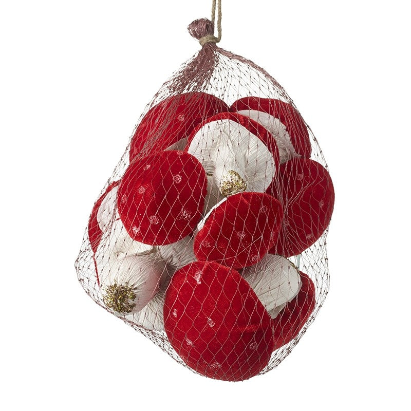 net bag of 10 velvet toadstools red