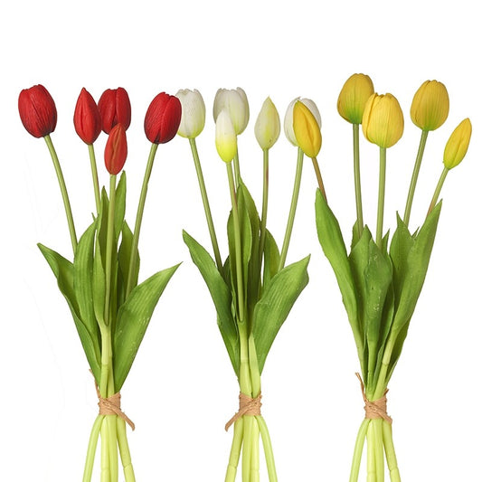 Three bunches of tulips in red, white, and yellow 40cm