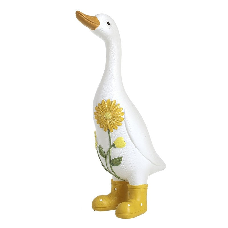 Decorativ duck figurine with yellow boots and sunflower design 