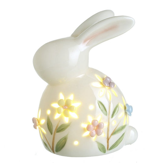 Decorative rabbit-shaped light with floral designs and LED lights 