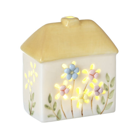Decorative led house light with floral design and yellow roof 