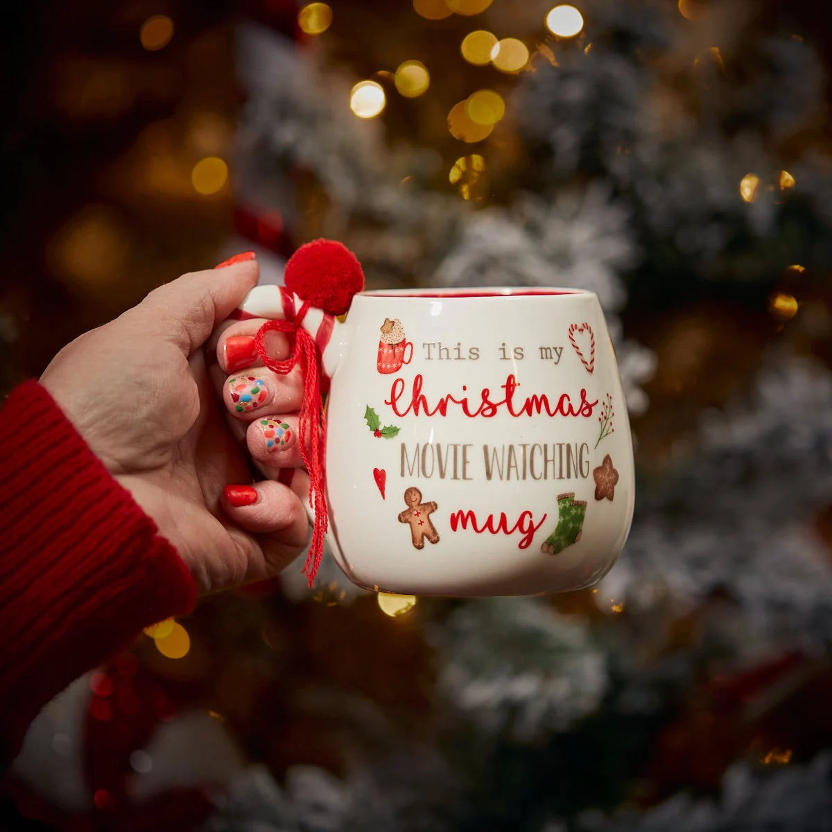 Christmas Movie Mug With Red Pom Pom on the handle