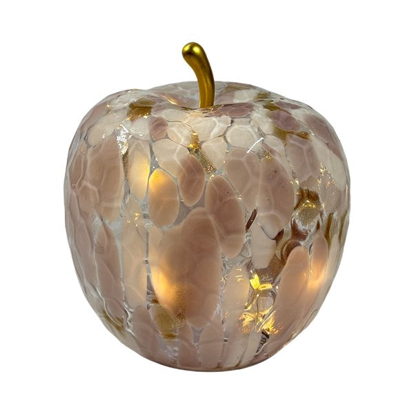 17cm LED pink spotted textured glass apple ornament with warm white lights and gold stem for elegant home décor