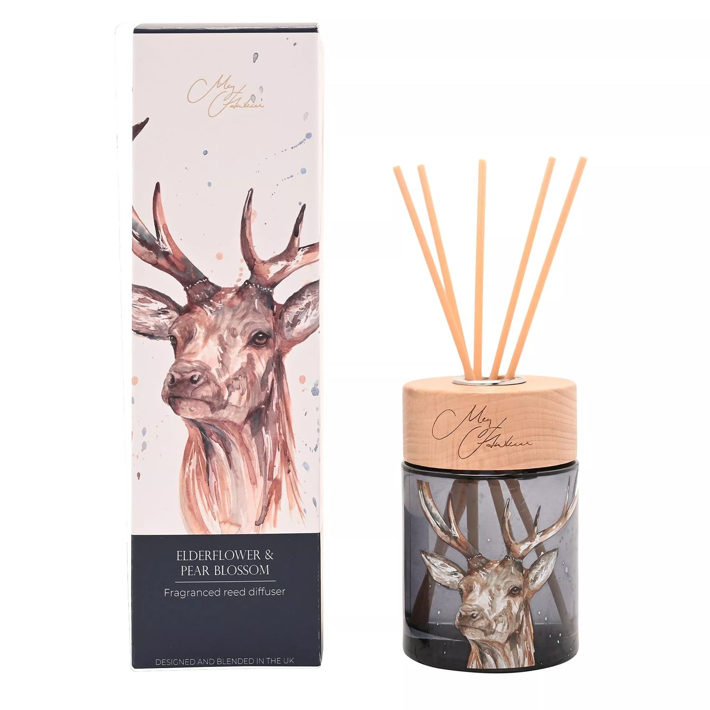 Fragrance diffuser with stag design by meg Hawkins elderflower and pear