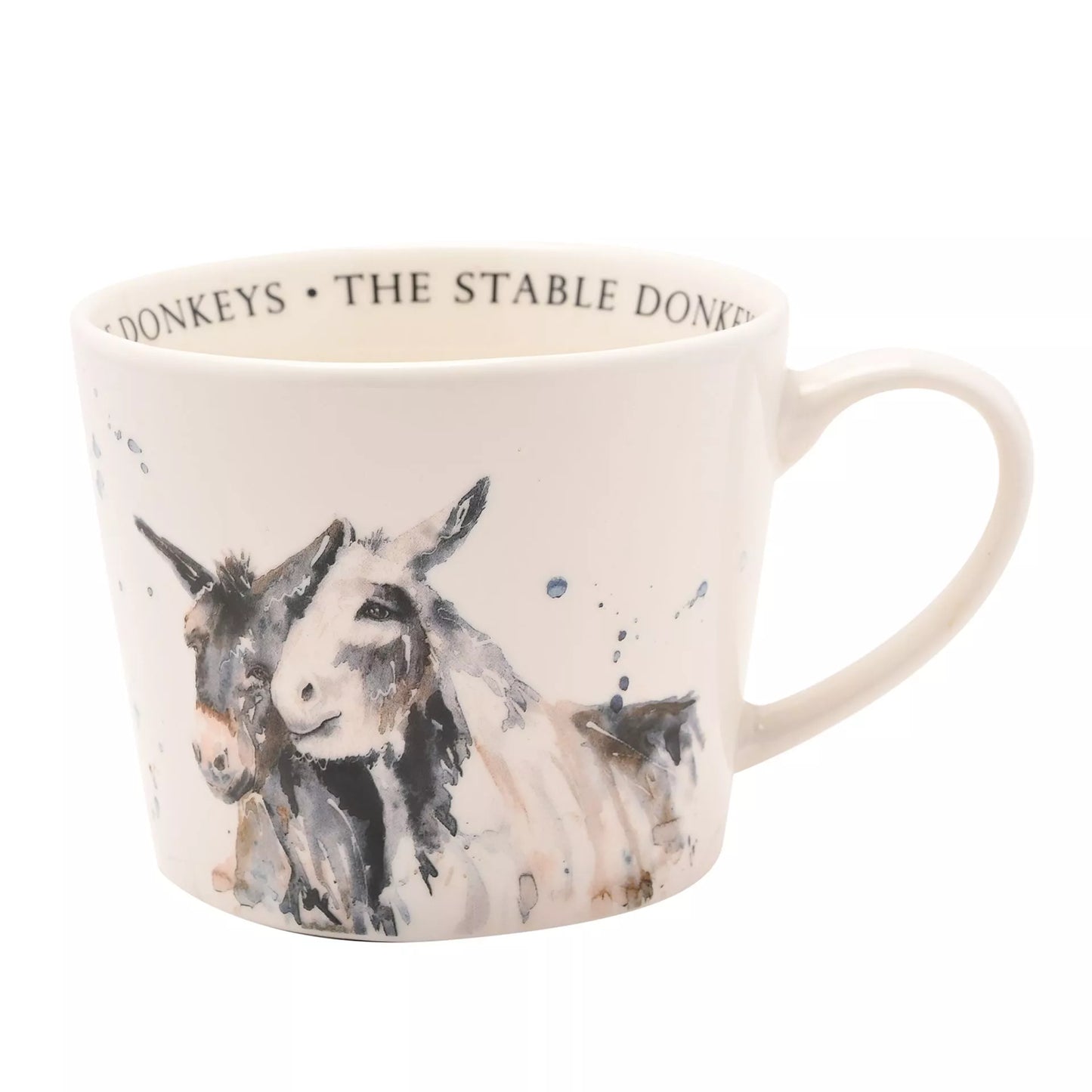 Mug with donkey design and 'The Stable Donkey' branding inside by meg Hawkins