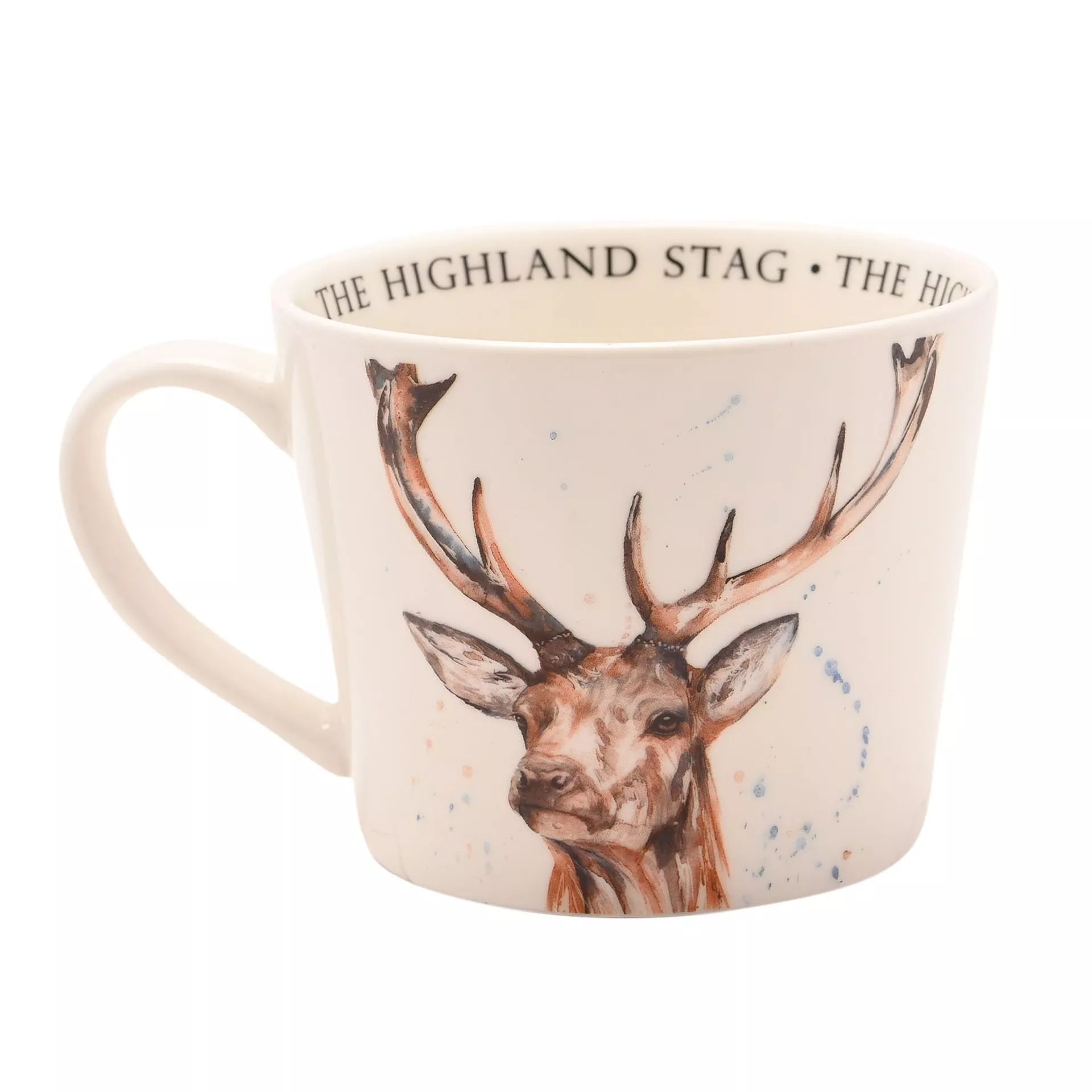 Mug with a design of a stag and 'The Highland Stag' text inside by meg Hawkins