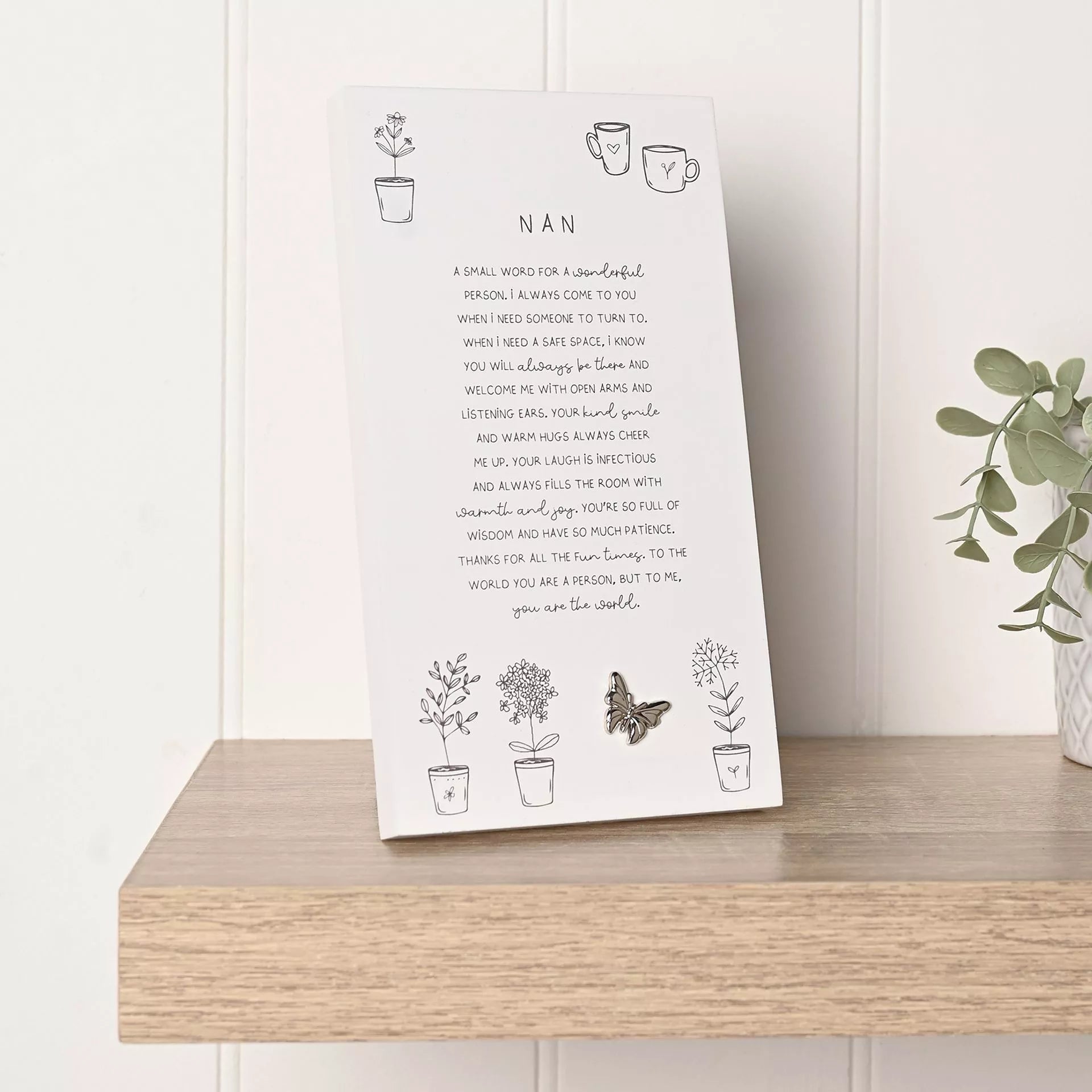 nan verse standing poem plaque with flowers, mugs and butterfly