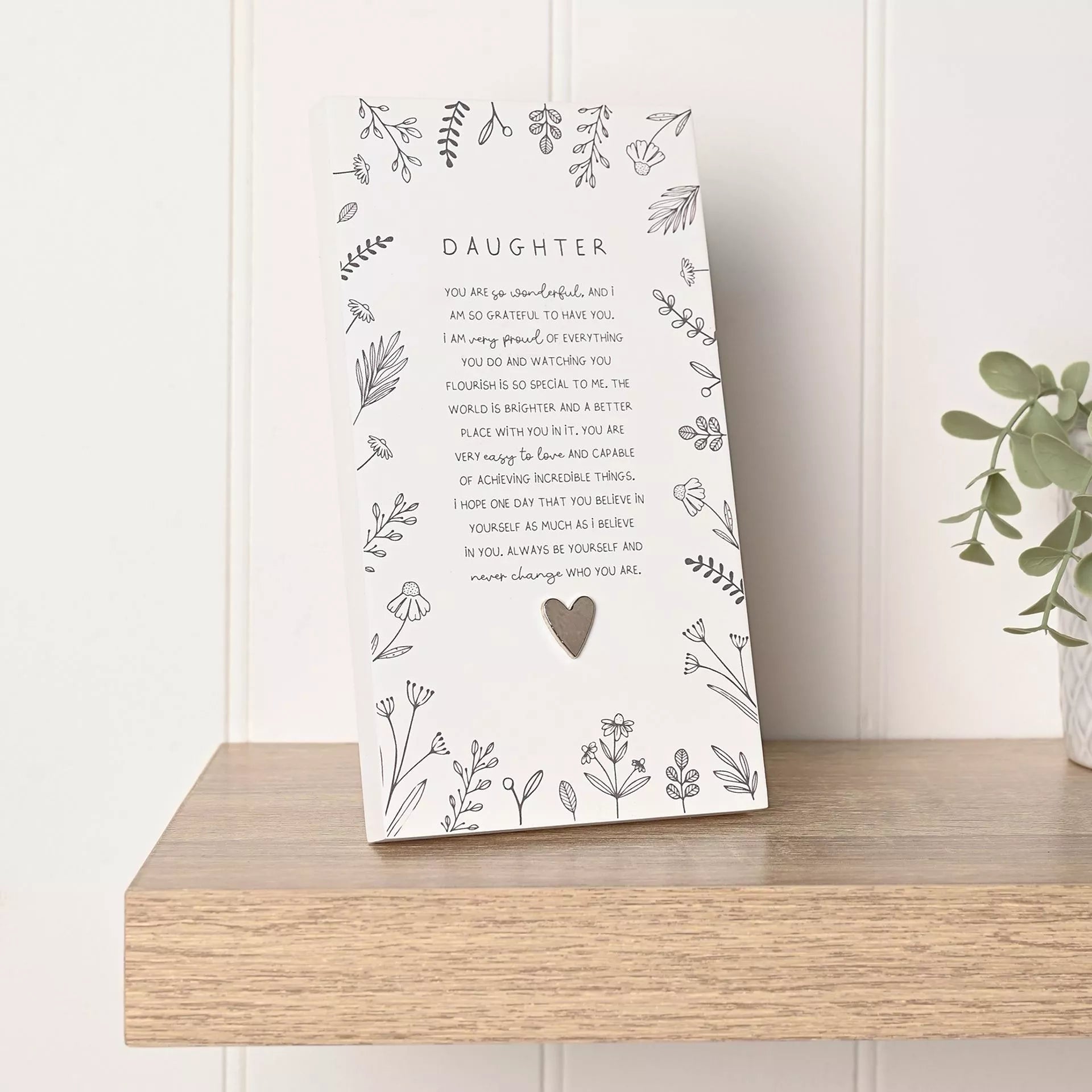 daughter verse poem standing plaque with flowers drawings and hearts in a gift box