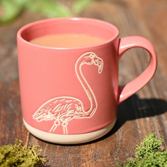 rose pink mug with flamingo design by naturcraft wax resistant 