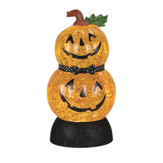 12x22cm LED pumpkin stack glitter water spinner with stacked jack o lantern Halloween decoration