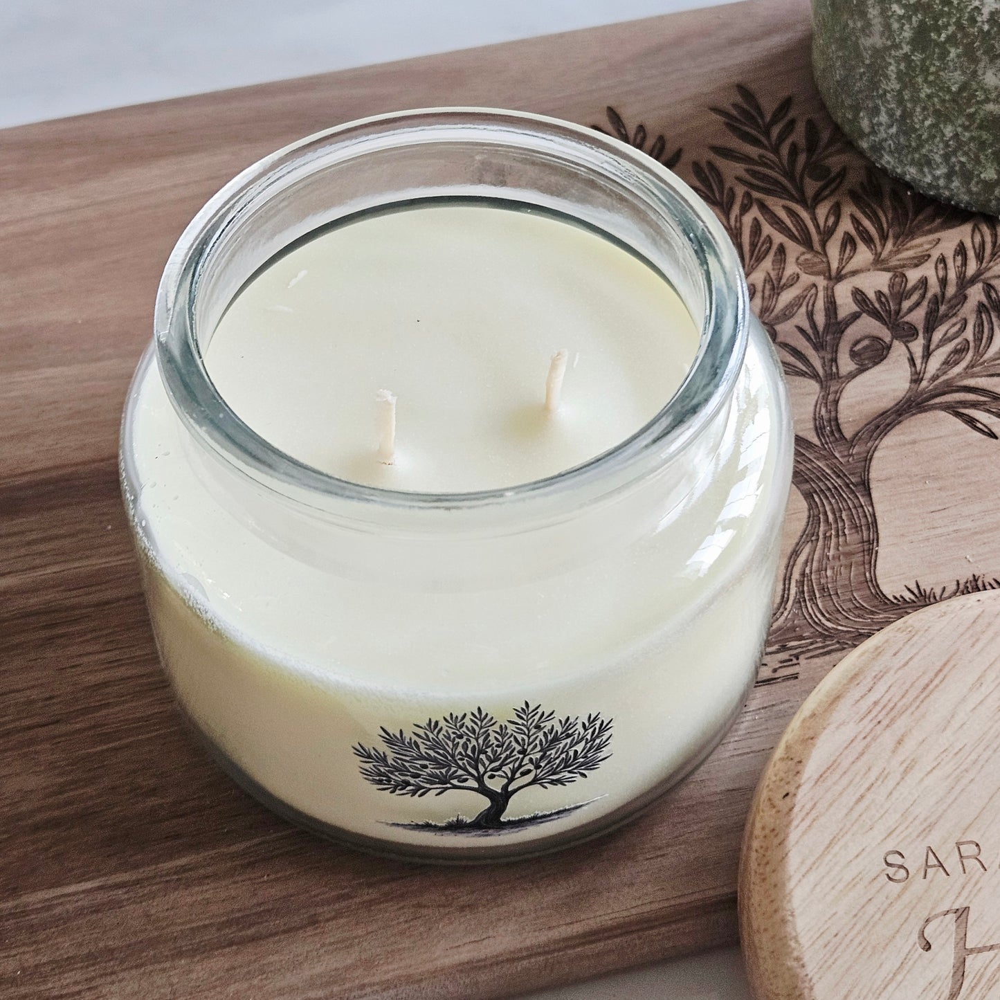 Lime Basil & Mandarin Wooden Lid Candle - Olive