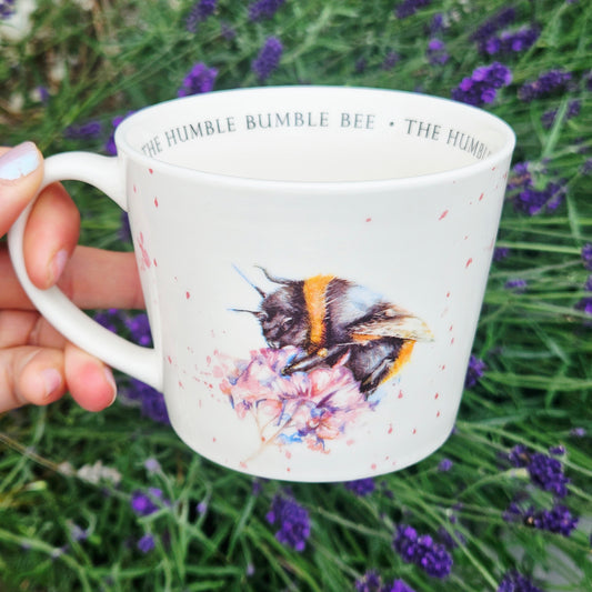Mug with a bee design and the humble bumble bee text inside by meg Hawkins